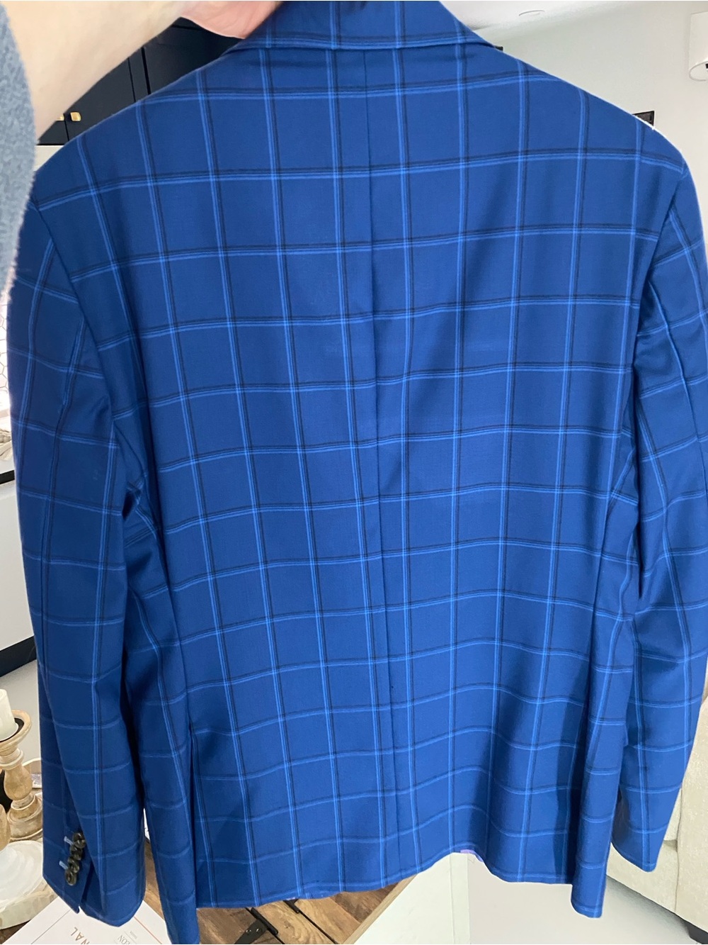 Men's Blue Windowpane Sport Coat - Tailored Two-Button Blazer - Picture 4 of 6